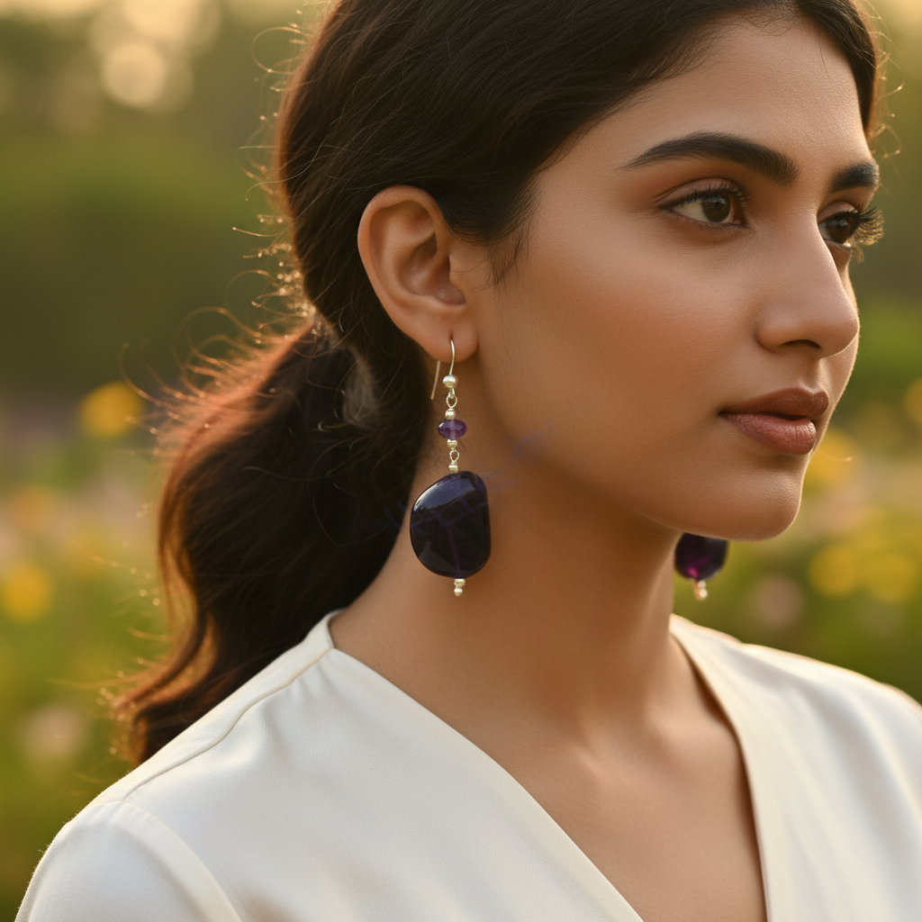 Amethyst Drop Earrings | 925 Silver | Natural Stone Jewelry