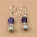将图像加载到图库查看器中， Silver Amethyst &amp; Pearl Drop Earrings for Women | Gemstone Jewelry

