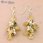 Load image into Gallery viewer, Sterling silver drop earrings featuring citrine and pearl cluster design
