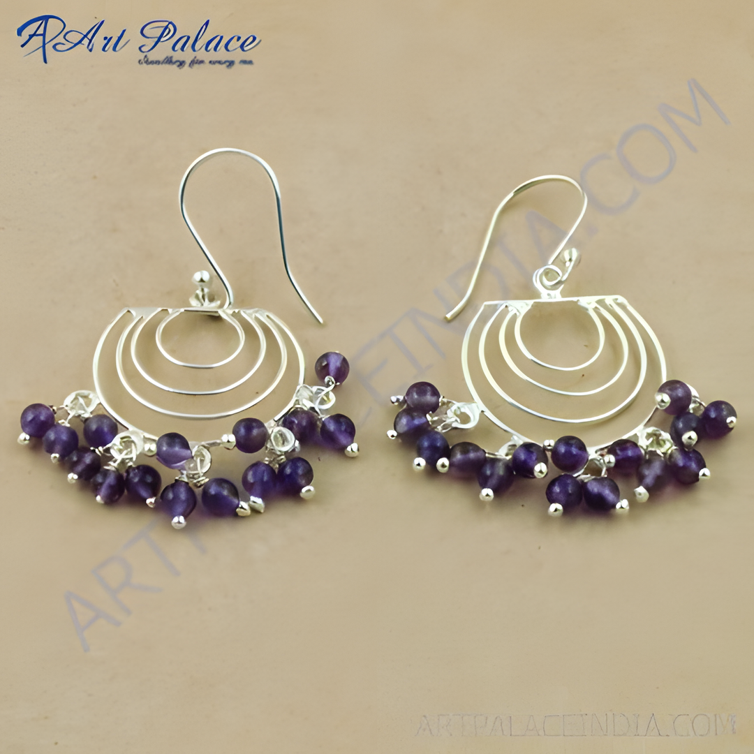 925 sterling silver dangle earrings with purple amethyst beads, elegant jewelry design for women