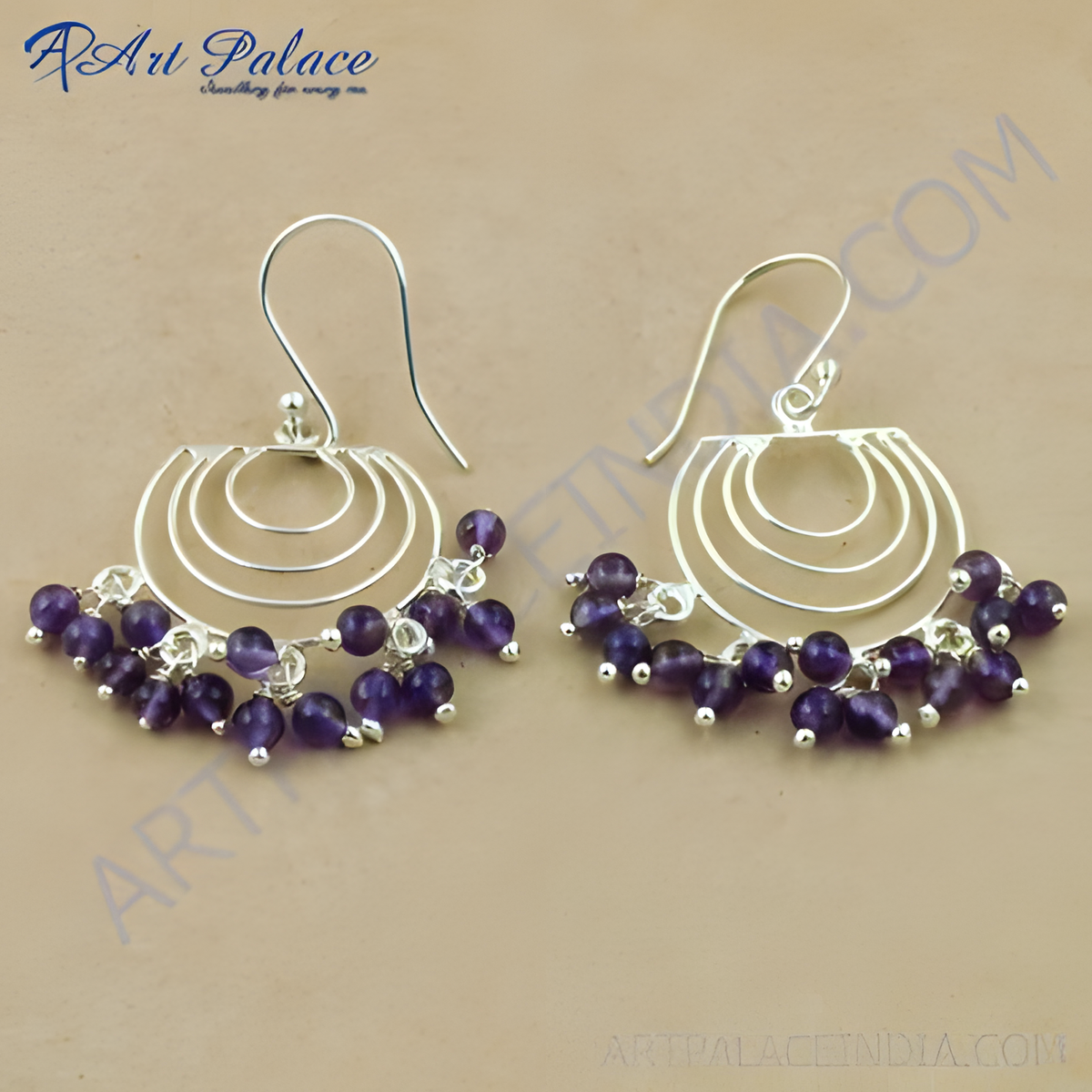 925 sterling silver dangle earrings with purple amethyst beads, elegant jewelry design for women