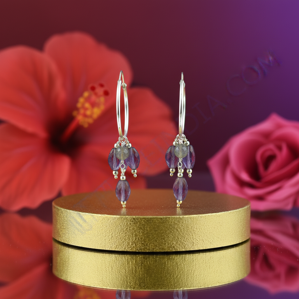 925 silver amethyst hoop earrings | dangle drop earrings