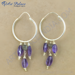 Load image into Gallery viewer, 925 sterling silver dangle earrings featuring purple amethyst gemstones and silver beads.
