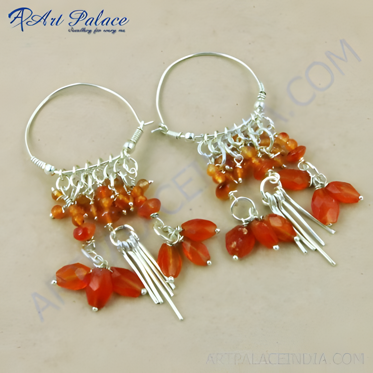 Sterling silver drop earrings with orange carnelian gemstones