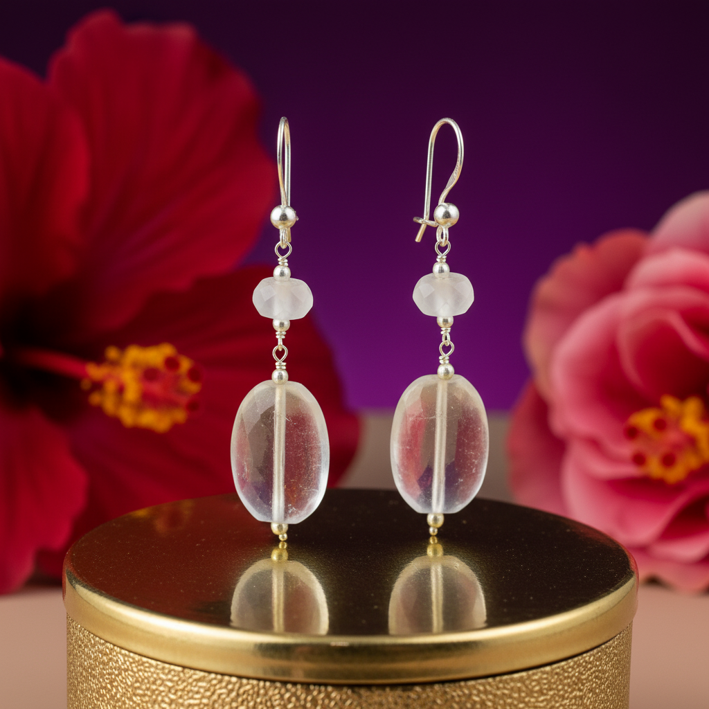 925 sterling silver clear quartz drop earrings for women