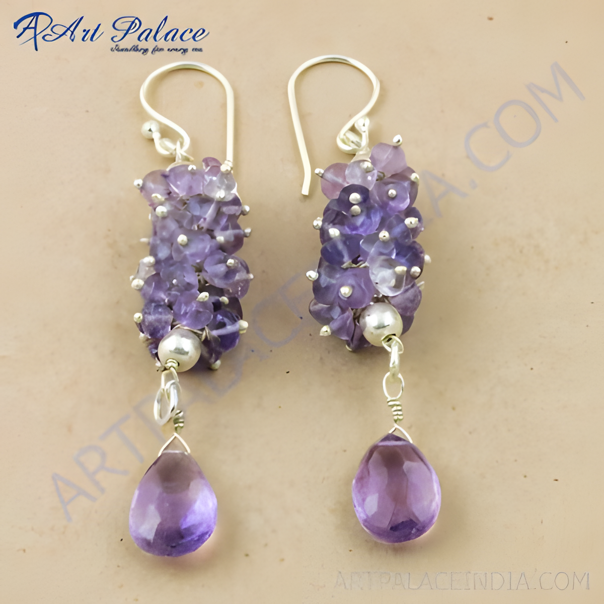 925 sterling silver amethyst drop earrings with cluster gemstone design