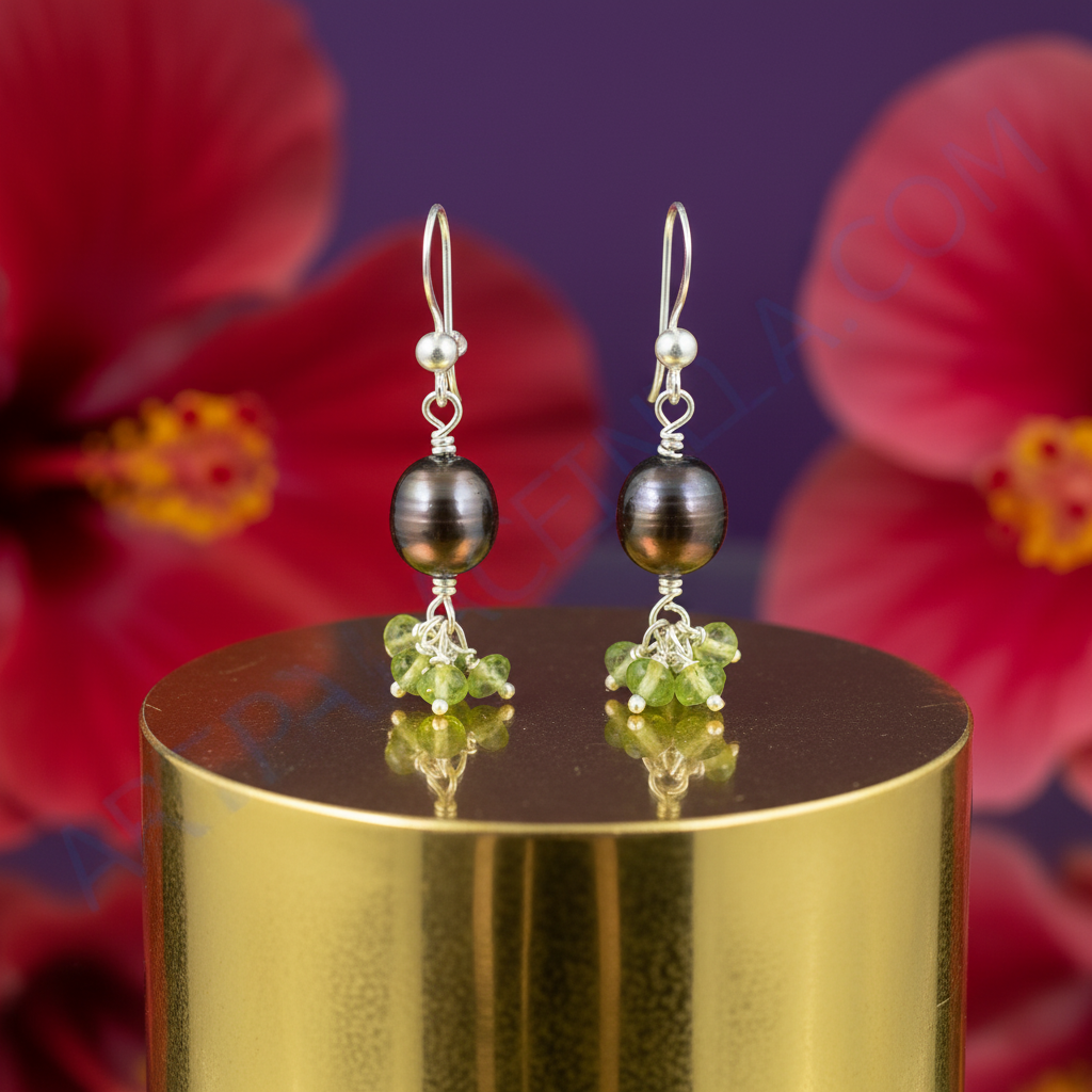 Silver Pearl & Peridot Drop Earrings for Women | Dangle Earrings