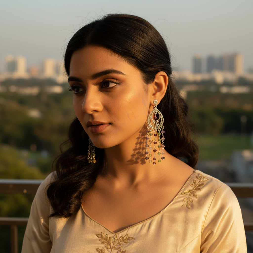 925 Silver Chandelier Earrings with Gemstone Dangles for Women