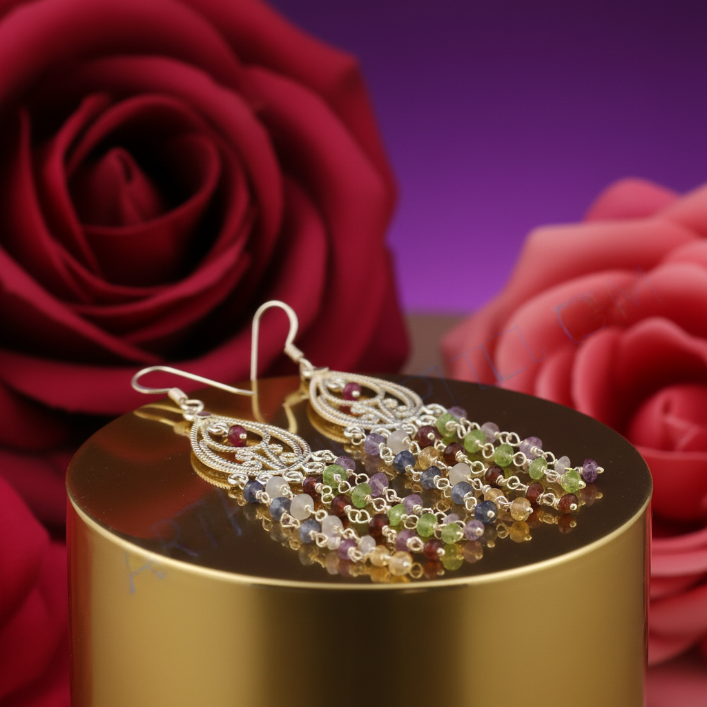 925 silver chandelier earrings with gemstone dangles for women