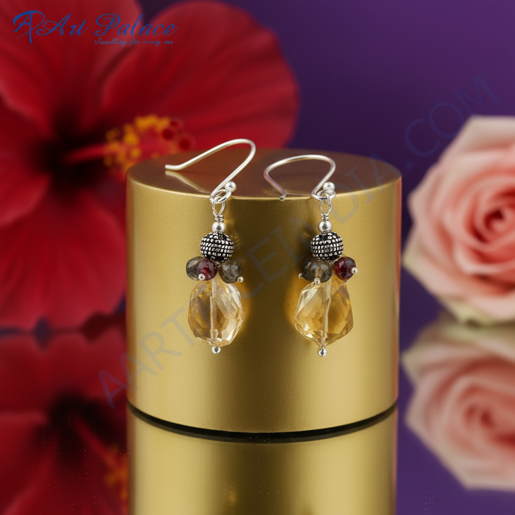 925 silver citrine gemstone earrings for women | gift jewelry