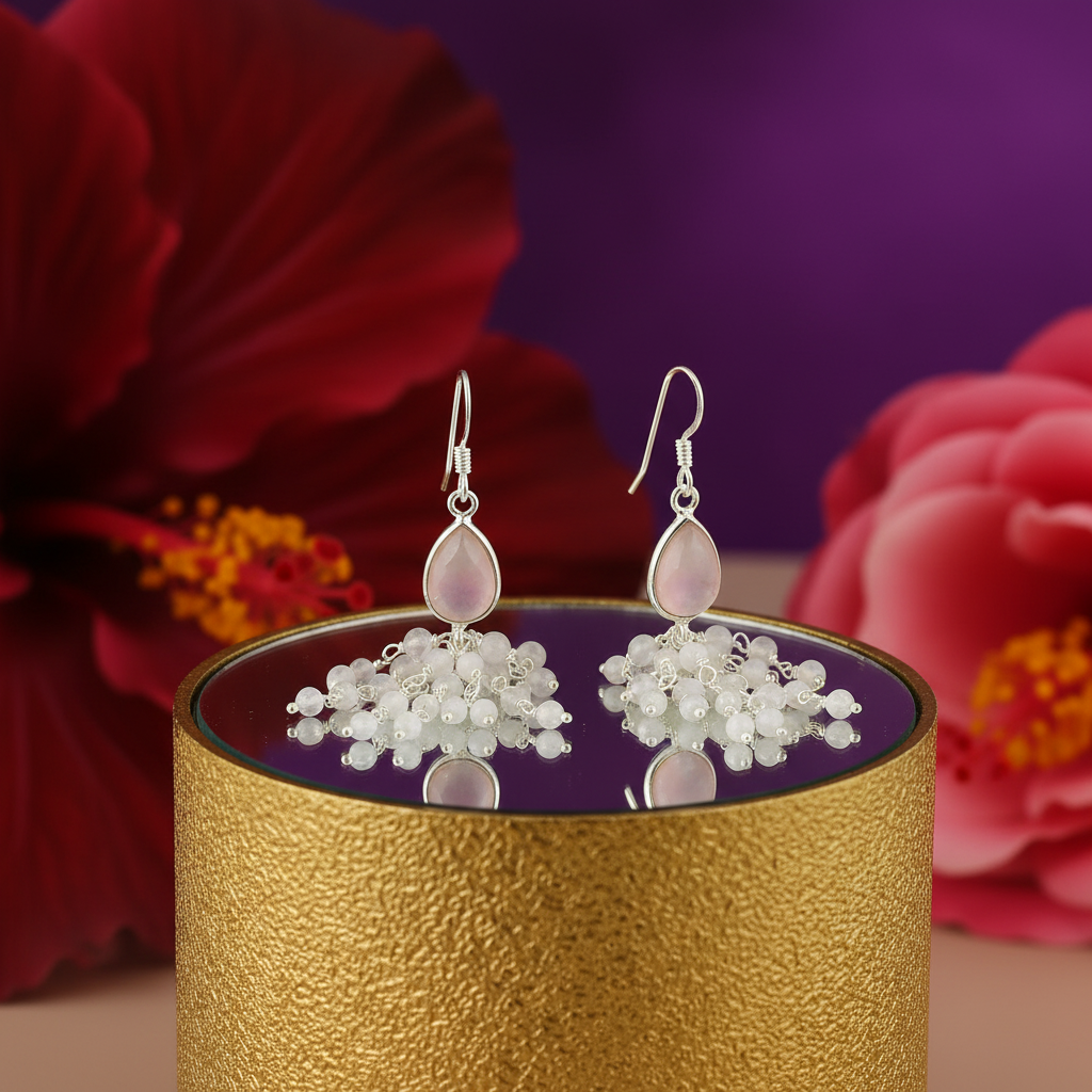 925 Silver Moonstone Chandelier Earrings for Women | Gift