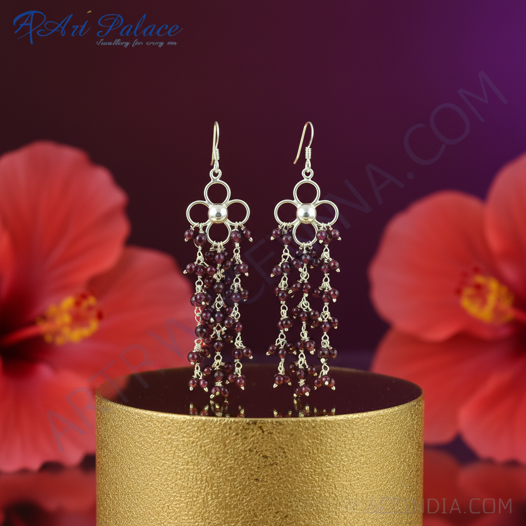 925 Silver Garnet Drop Earrings for Women | Dangle Jewelry