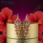 Load image into Gallery viewer, Silver Dangle Earrings with Red &amp; Moonstone Beads | Chandelier Earrings
