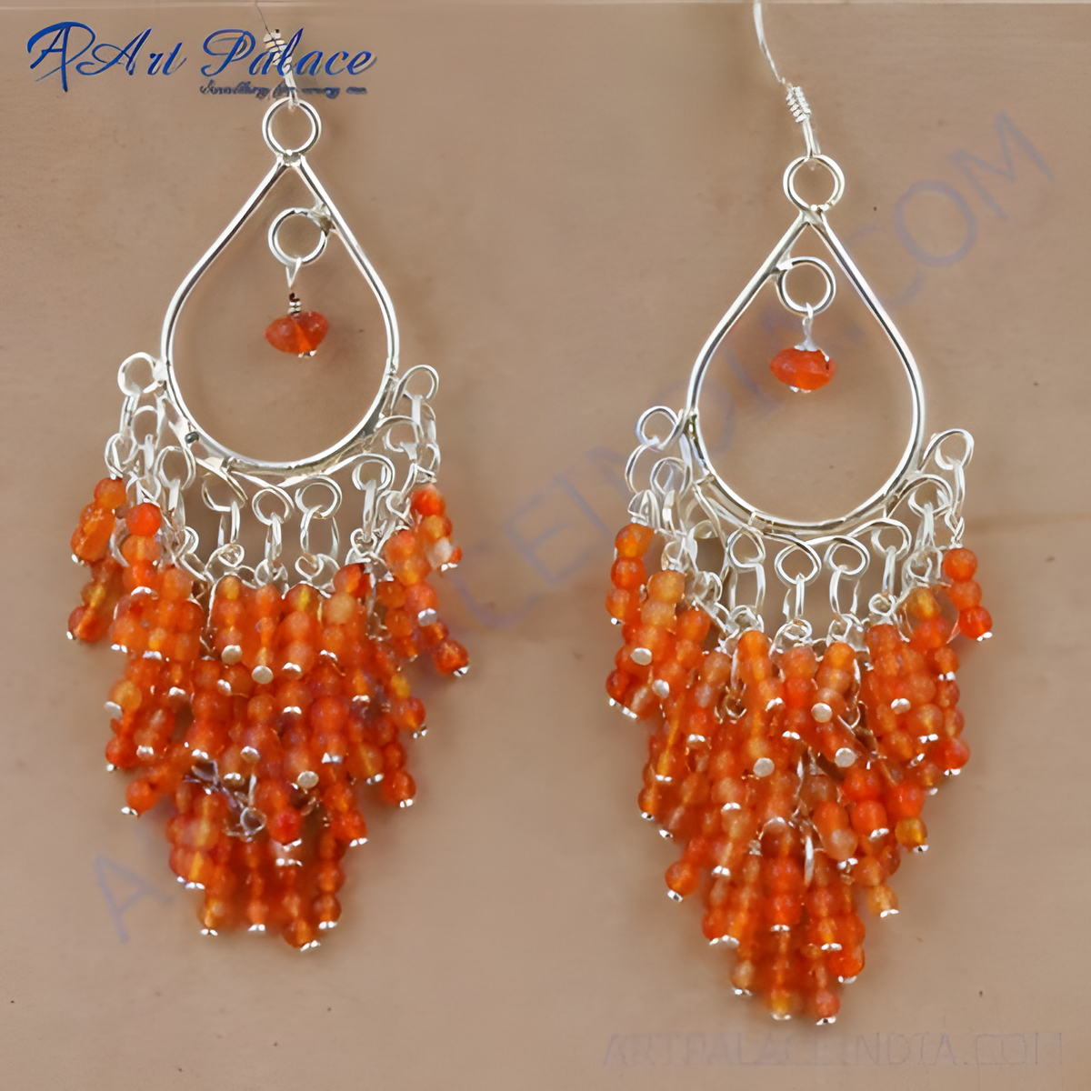 925 sterling silver carnelian chandelier earrings, featuring vibrant orange gemstones, perfect for any occasion