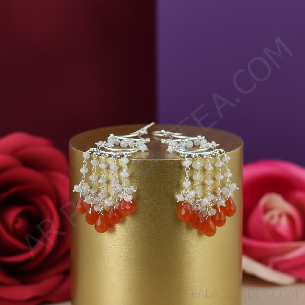 925 Silver Chandelier Earrings with Carnelian Gemstones for Women