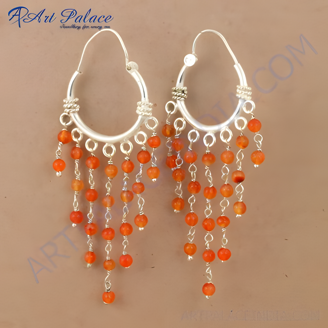 925 sterling silver dangle earrings with vibrant orange carnelian beads, perfect for women.
