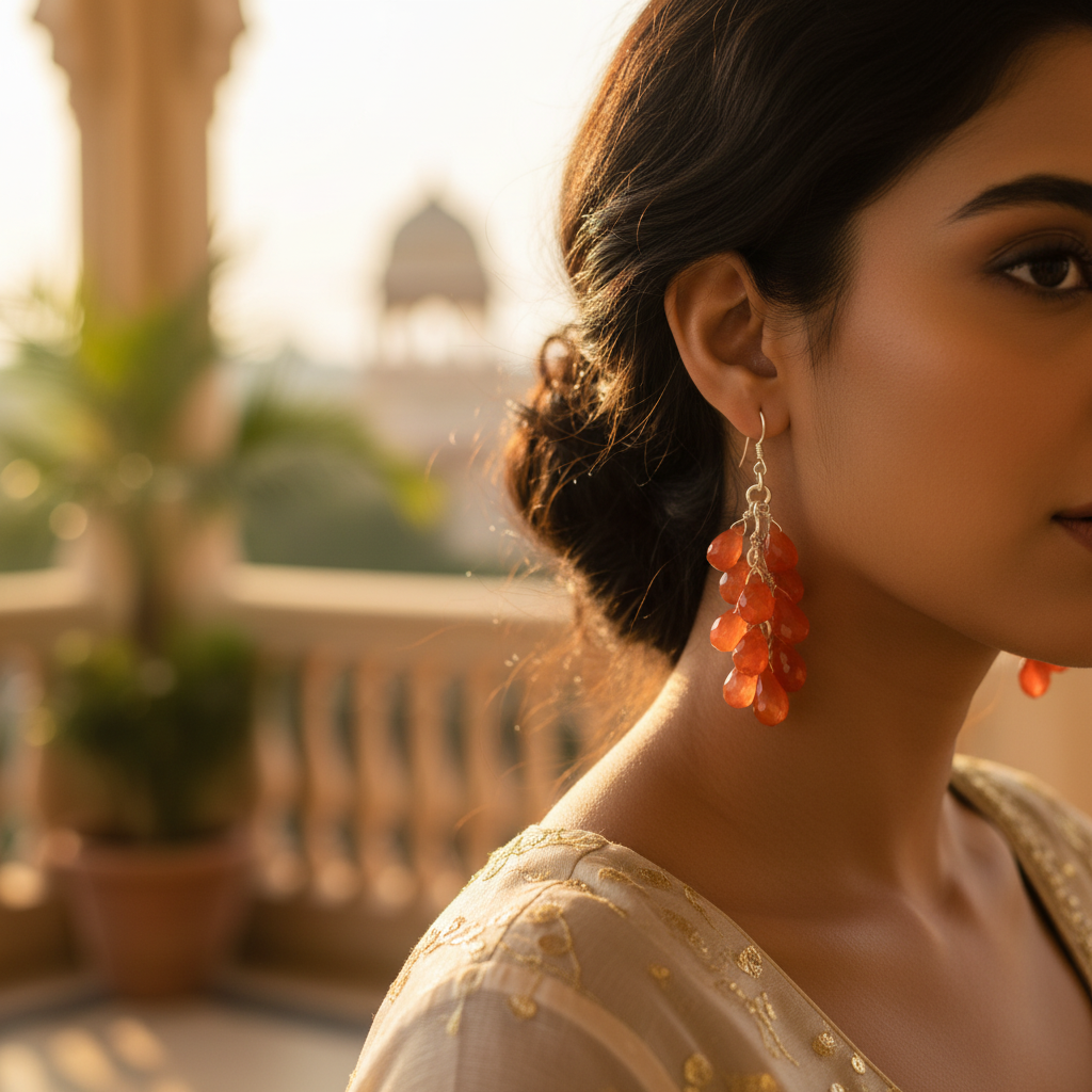 925 Silver Carnelian Teardrop Earrings for Women