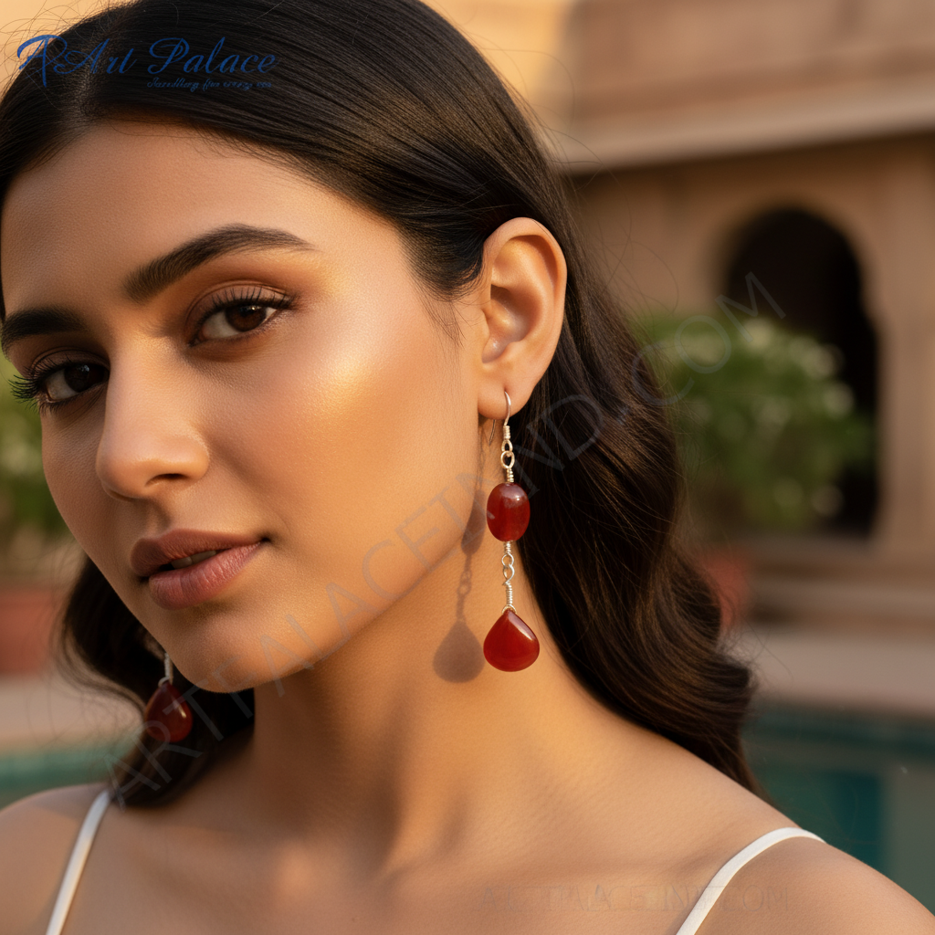 Red Carnelian Drop Earrings - 925 Silver Dangle Earrings for Women