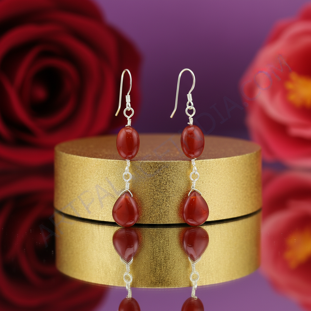 Red Carnelian Drop Earrings - 925 Silver Dangle Earrings for Women