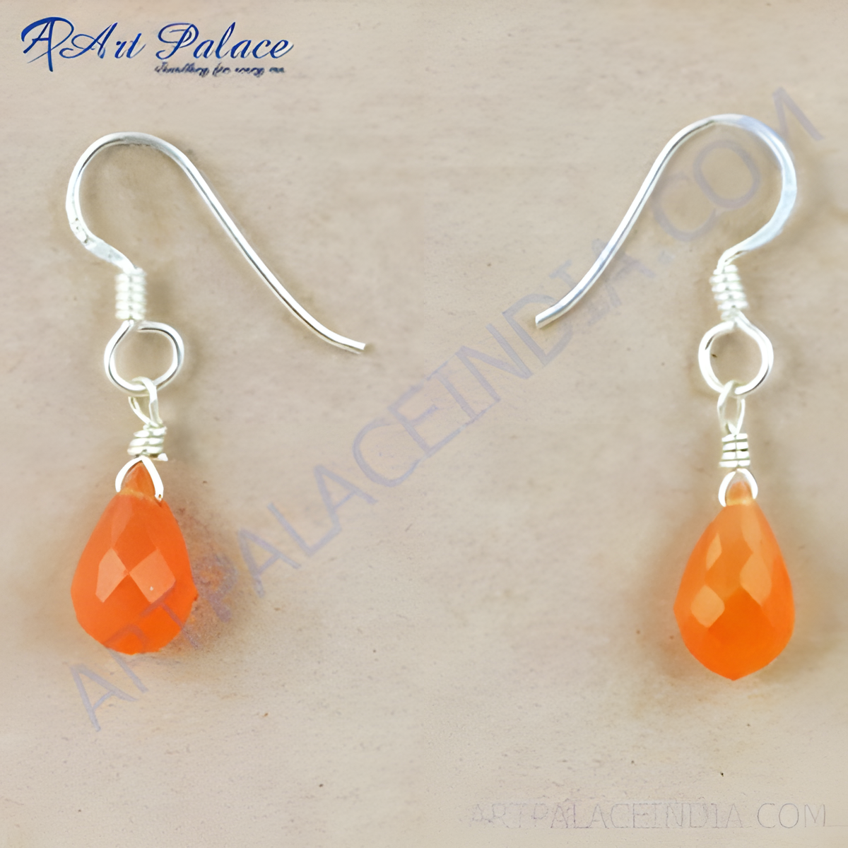 925 sterling silver dangle earrings with faceted orange carnelian teardrop gemstones