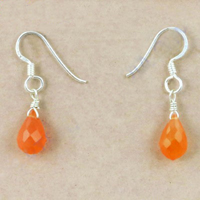925 Silver Orange Carnelian Teardrop Earrings for Women