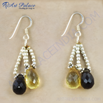 Load image into Gallery viewer, 925 sterling silver drop earrings with yellow and black gemstones, perfect for women&#39;s daily wear.
