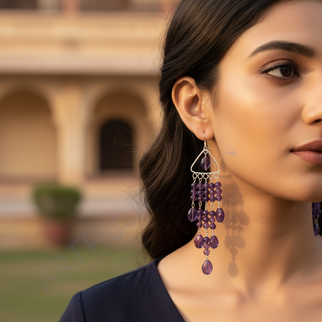 925 Silver Amethyst Drop Earrings for Women | Gemstone Jewelry