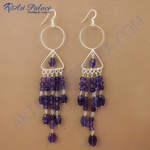 Load image into Gallery viewer, 925 silver drop earrings featuring amethyst gemstones in a cascading design. Purple stone earrings for women.
