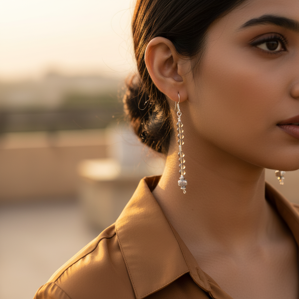 925 Silver Smoky Quartz Beaded Earrings for Women