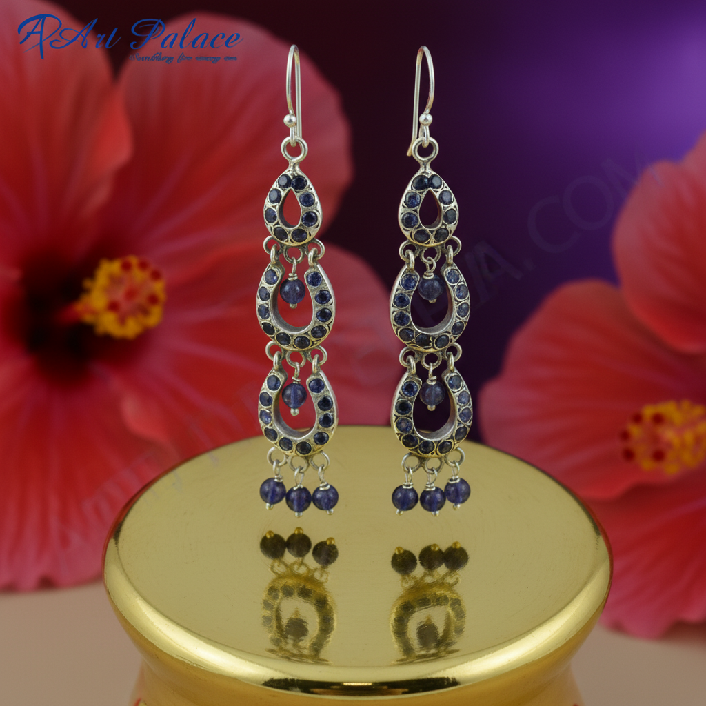 925 Silver Iolite Drop Earrings for Women | Dangle Earrings