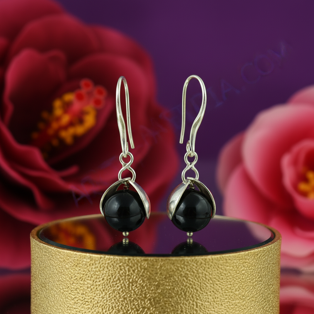 Silver black onyx ball earrings for women | daily wear jewelry
