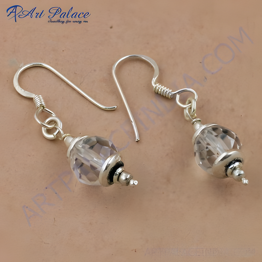 925 sterling silver dangle earrings with clear crystal beads and hook closures.