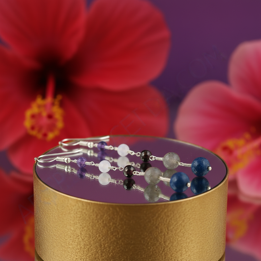 925 silver gemstone drop earrings | amethyst, garnet, daily wear