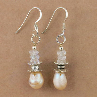 925 Silver Pearl & Moonstone Drop Earrings for Women | Gift
