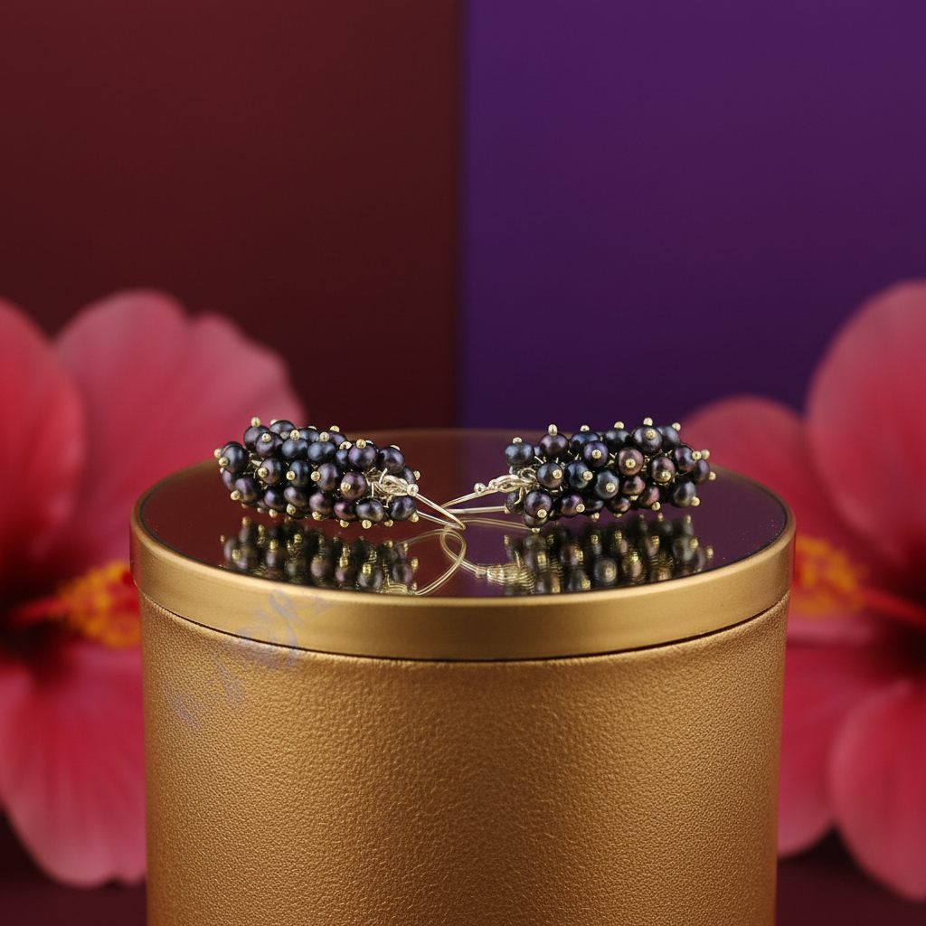 Black pearl cluster earrings | 925 sterling silver dangle