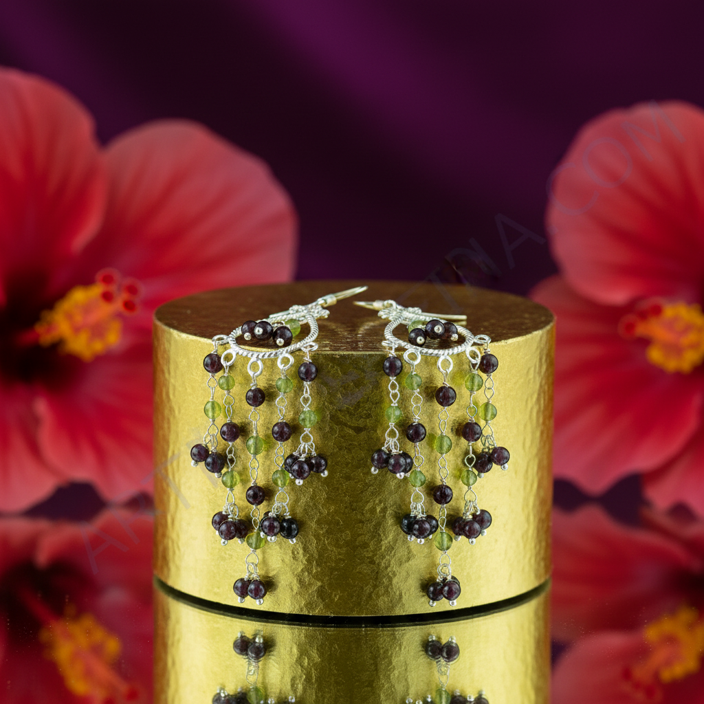 925 silver garnet & peridot chandelier earrings | women's jewelry