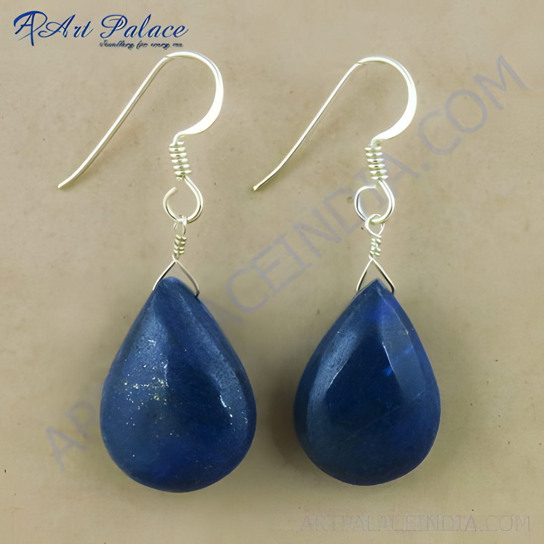 925 sterling silver dangle earrings with pear-shaped blue lapis lazuli gemstones.
