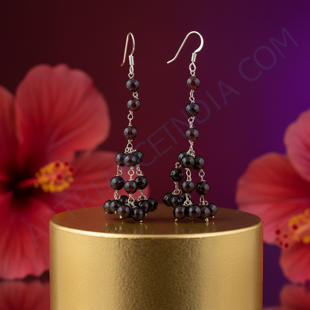 925 Silver Garnet Beaded Drop Earrings for Women | Gift