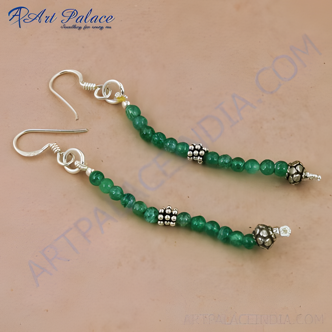 925 sterling silver dangle earrings with green gemstone beads, perfect for women's daily wear.