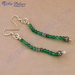 Load image into Gallery viewer, 925 sterling silver dangle earrings with green gemstone beads, perfect for women&#39;s daily wear.
