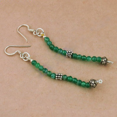 925 Silver Green Stone Bead Earrings for Women | Dangle Earrings