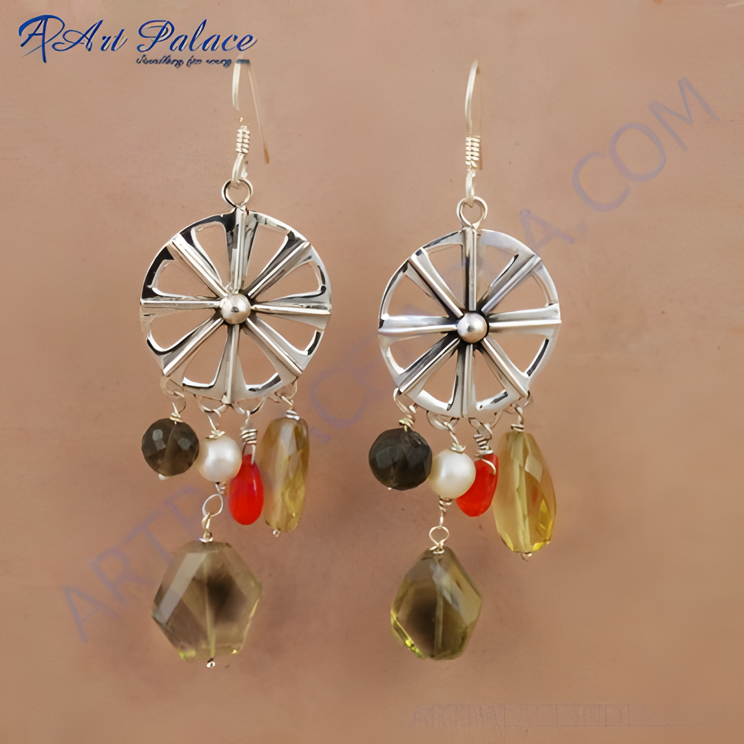 925 sterling silver dangle earrings with smoky quartz and citrine gemstones