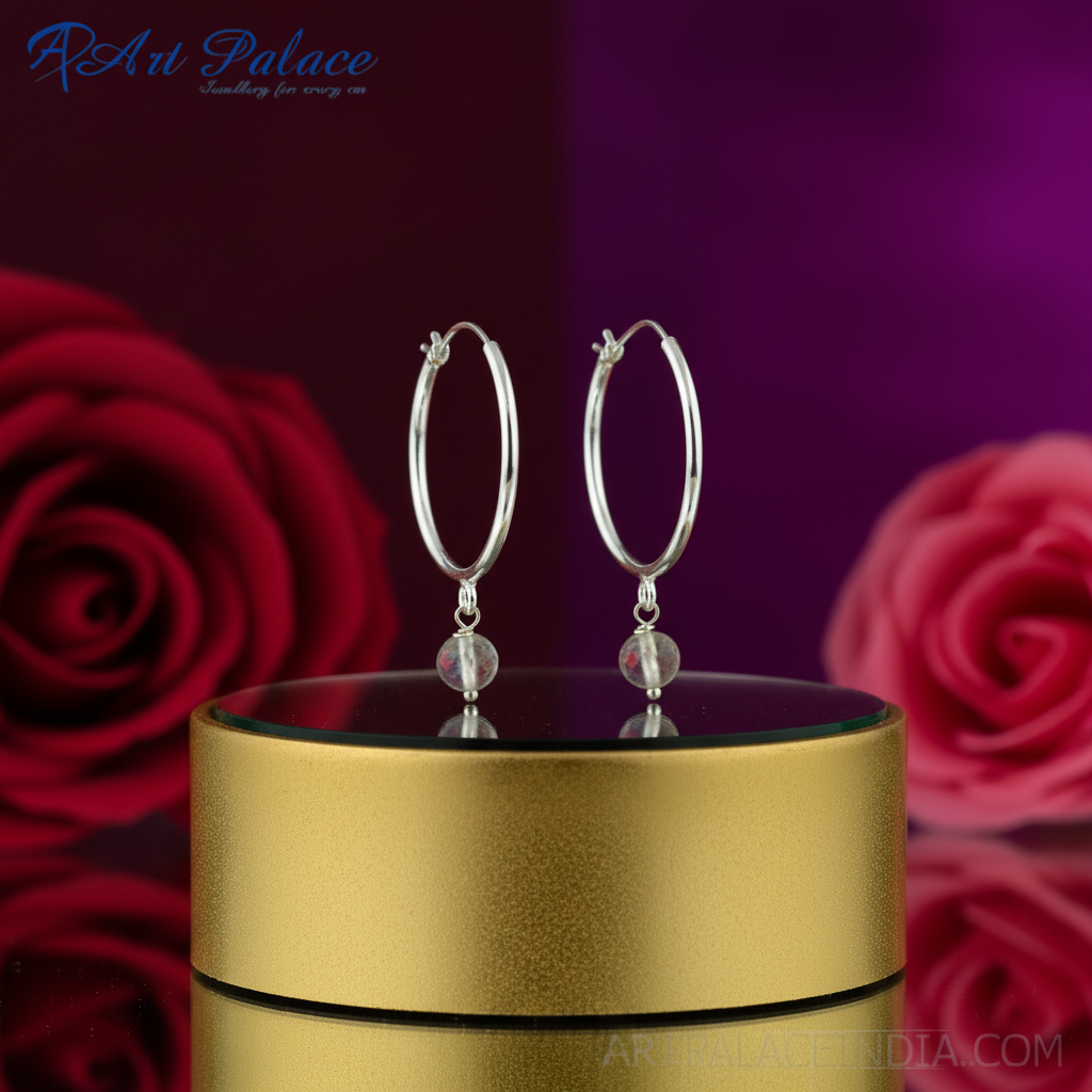 925 Silver Hoop Earrings with Gemstone Dangle | For Women