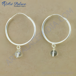 Load image into Gallery viewer, Sterling silver hoop earrings with gemstone dangle. Silver hoops featuring a round gemstone pendant.
