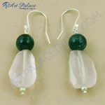Load image into Gallery viewer, Sterling silver dangle earrings featuring rose quartz and green onyx gemstones, perfect for women.

