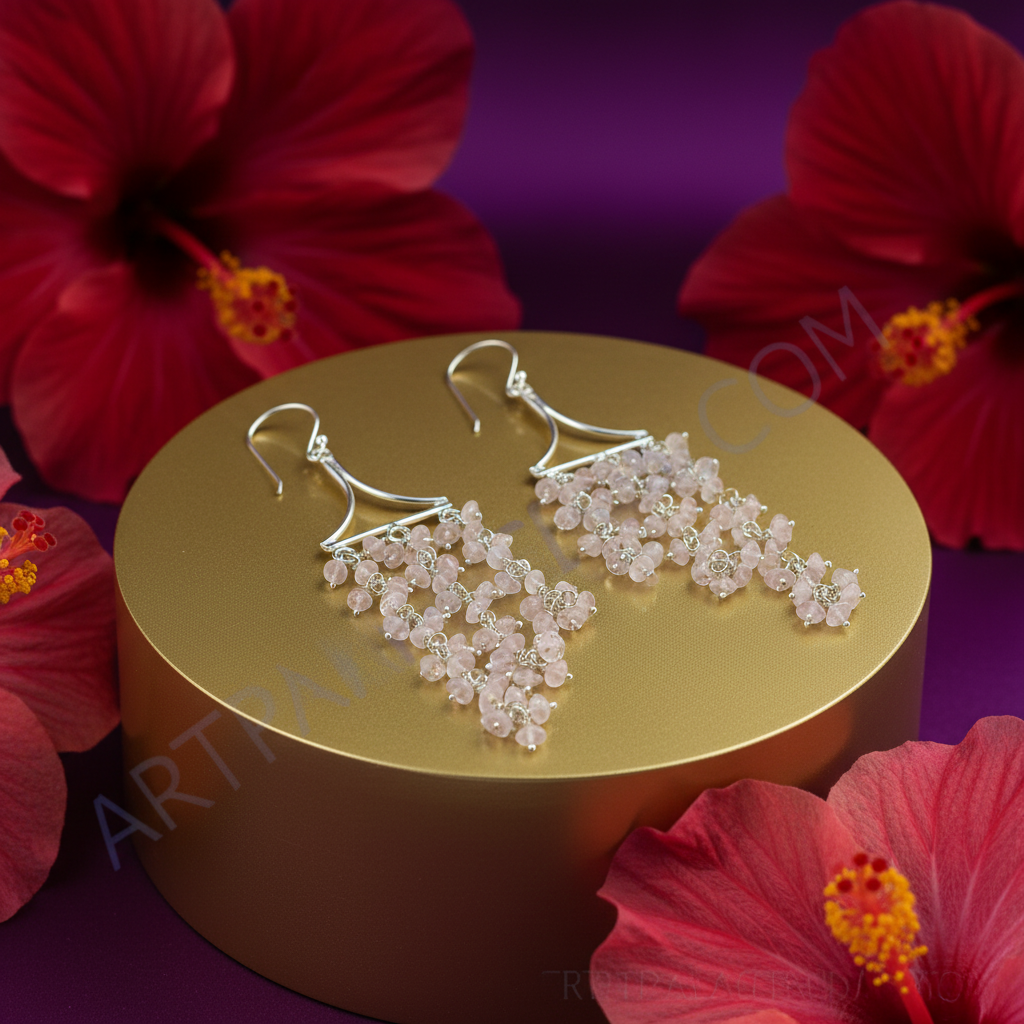 925 Silver Rose Quartz Dangle Earrings for Women | Gift Jewelry