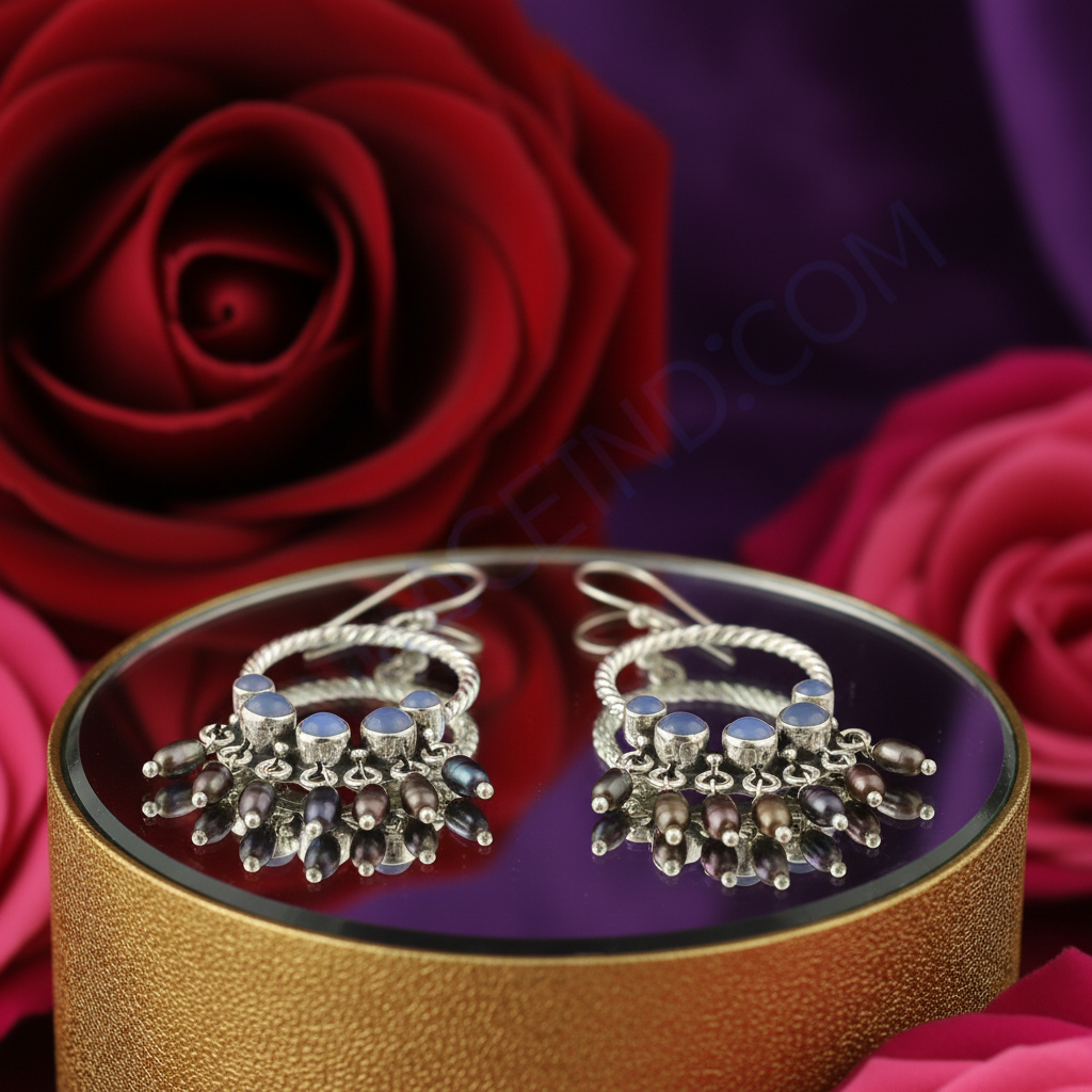 925 Silver Blue Chalcedony Pearl Drop Earrings for Women