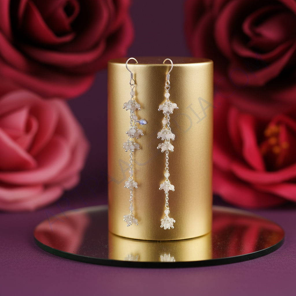 925 silver beaded drop earrings for women | dangle earrings