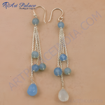 Load image into Gallery viewer, 925 sterling silver dangle earrings with blue gemstones and a pear-shaped drop, perfect for women.
