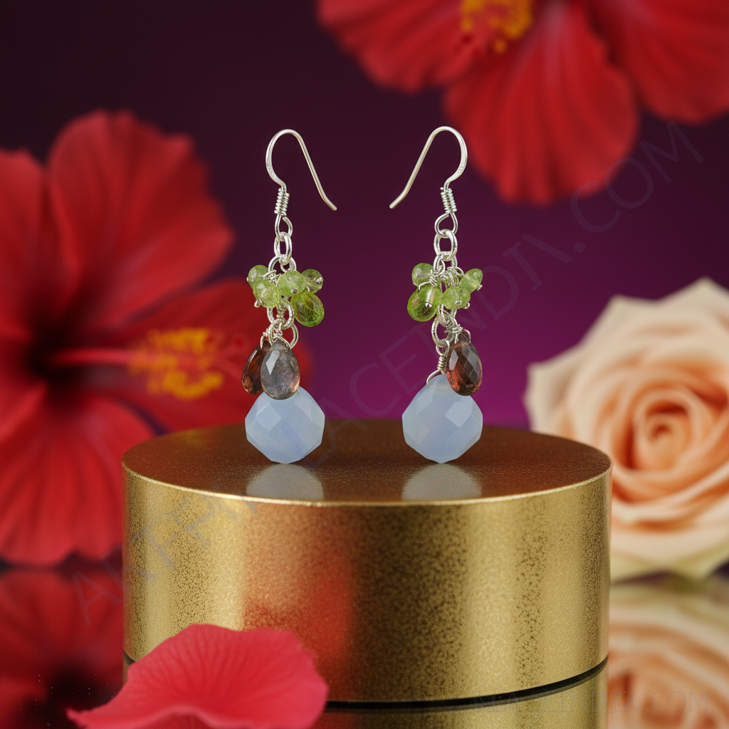 925 silver chalcedony earrings for women | gemstone jewelry
